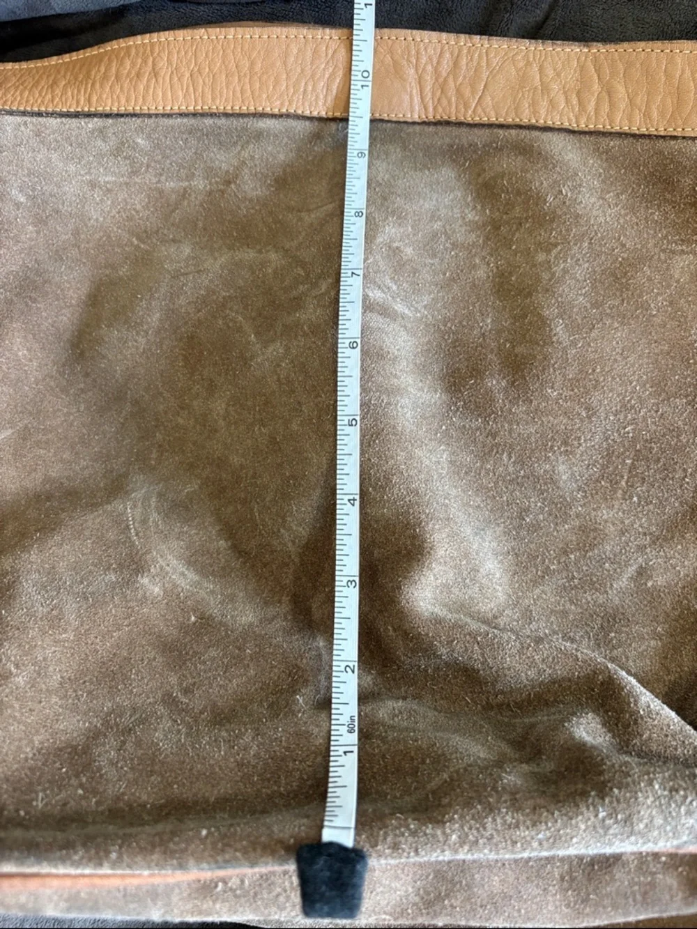 Brown Suede Shoulder Bag with Leather Trim - Picture 5 of 9